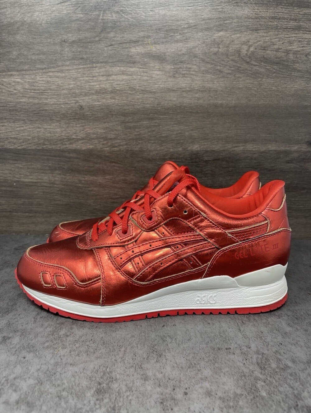 ASICS Gel Lyte III Metallic Red Size 9.5 Womens Leather Retro Sneakers H6E5K
